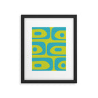 Mid Century Modern Piquet Abstract Pattern Bright Lime Green and Turquoise Framed Art Print Gallery Image 6