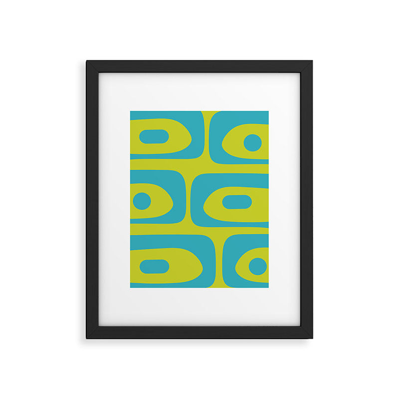 Mid Century Modern Piquet Abstract Pattern Bright Lime Green and Turquoise Framed Art Print Gallery Image 6