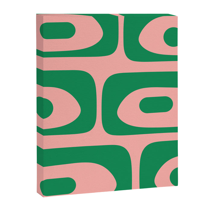 Mid Century Modern Piquet Abstract Pattern in Blush Pink and Green Canvas Print Gallery Image 1
