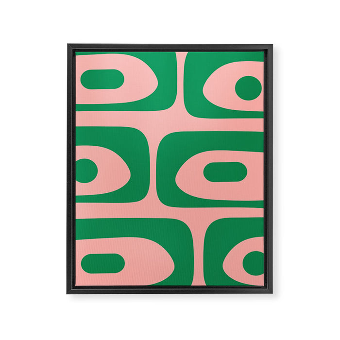 Mid Century Modern Piquet Abstract Pattern in Blush Pink and Green Framed Canvas Print Gallery Image 1