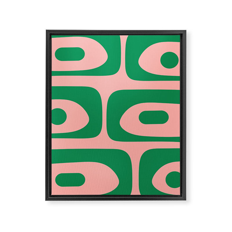 Mid Century Modern Piquet Abstract Pattern in Blush Pink and Green Framed Canvas Print Gallery Image 8