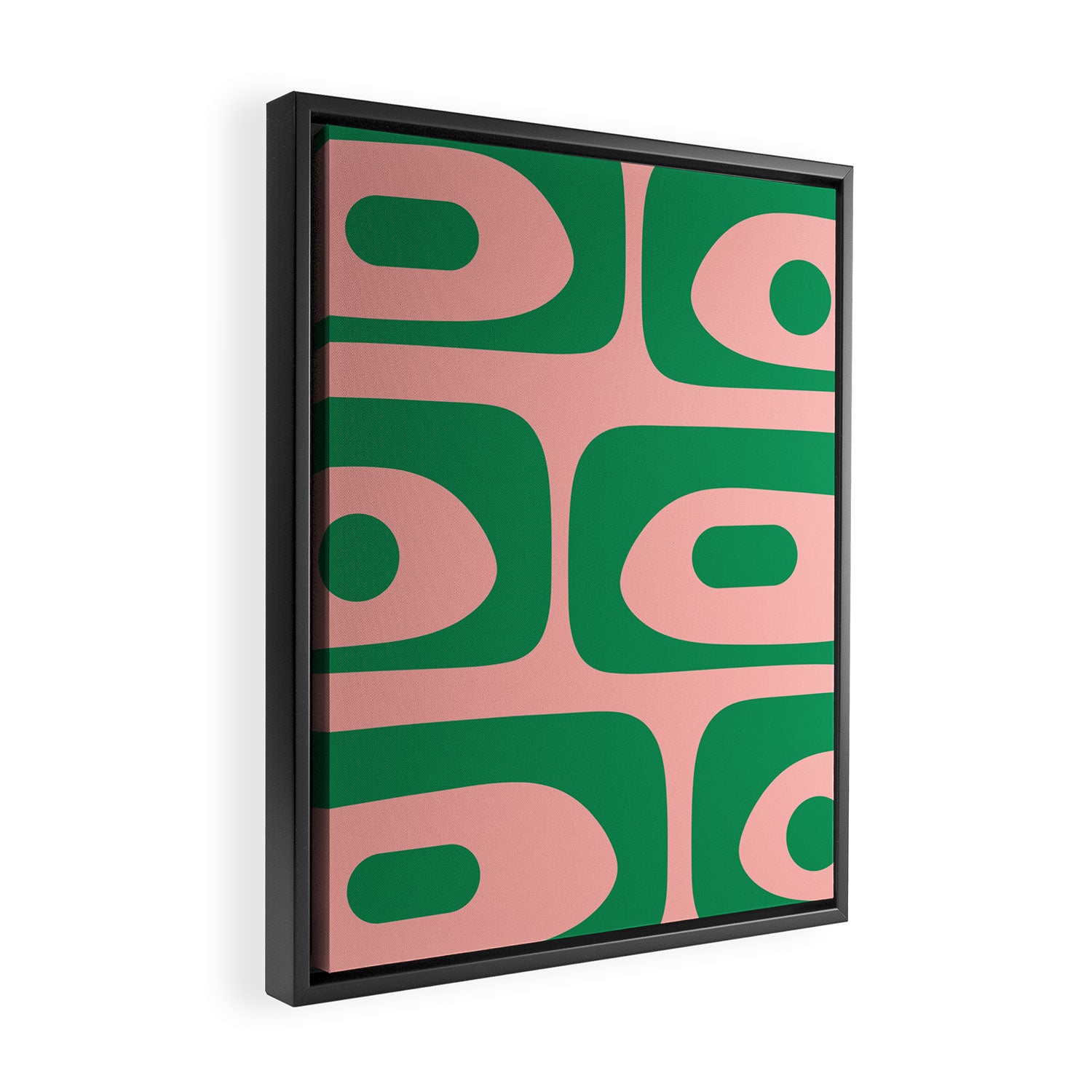 Mid Century Modern Piquet Abstract Pattern in Blush Pink and Green Framed Canvas Print Gallery Image 2