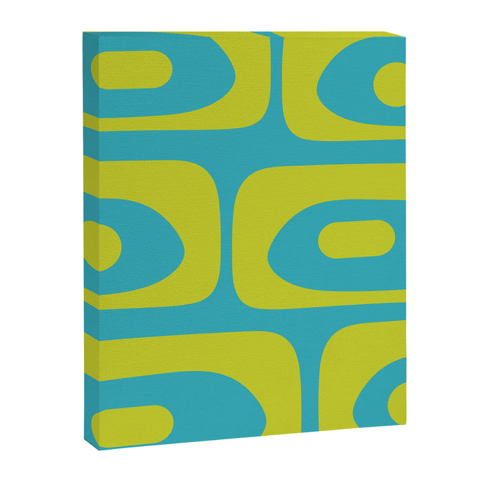 Mid Century Modern Piquet Abstract Pattern in Bright Lime Green and Turquoise Canvas Print Gallery Image 1