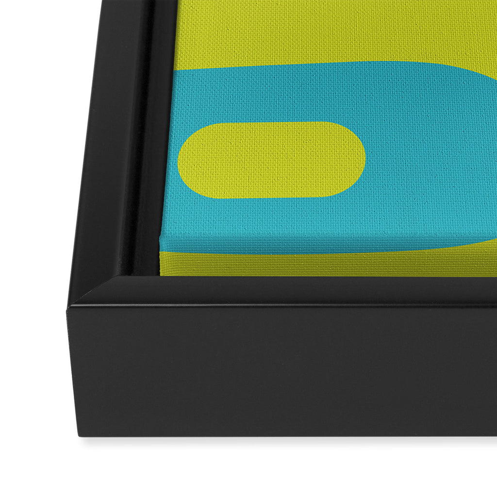 Mid Century Modern Piquet Abstract Pattern in Bright Lime Green and Turquoise Framed Canvas Print Gallery Image 3