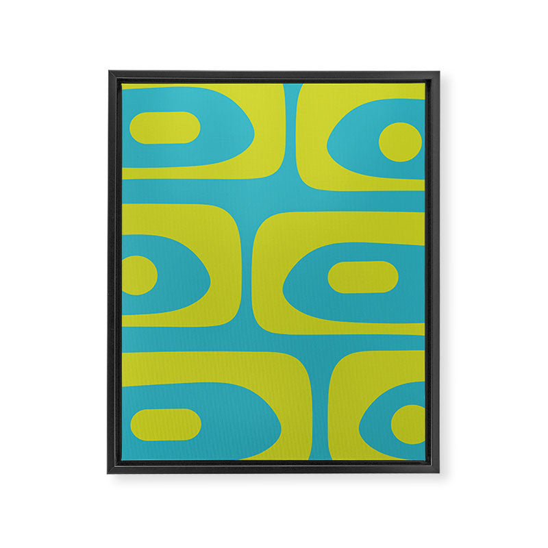 Mid Century Modern Piquet Abstract Pattern in Bright Lime Green and Turquoise Framed Canvas Print Gallery Image 8