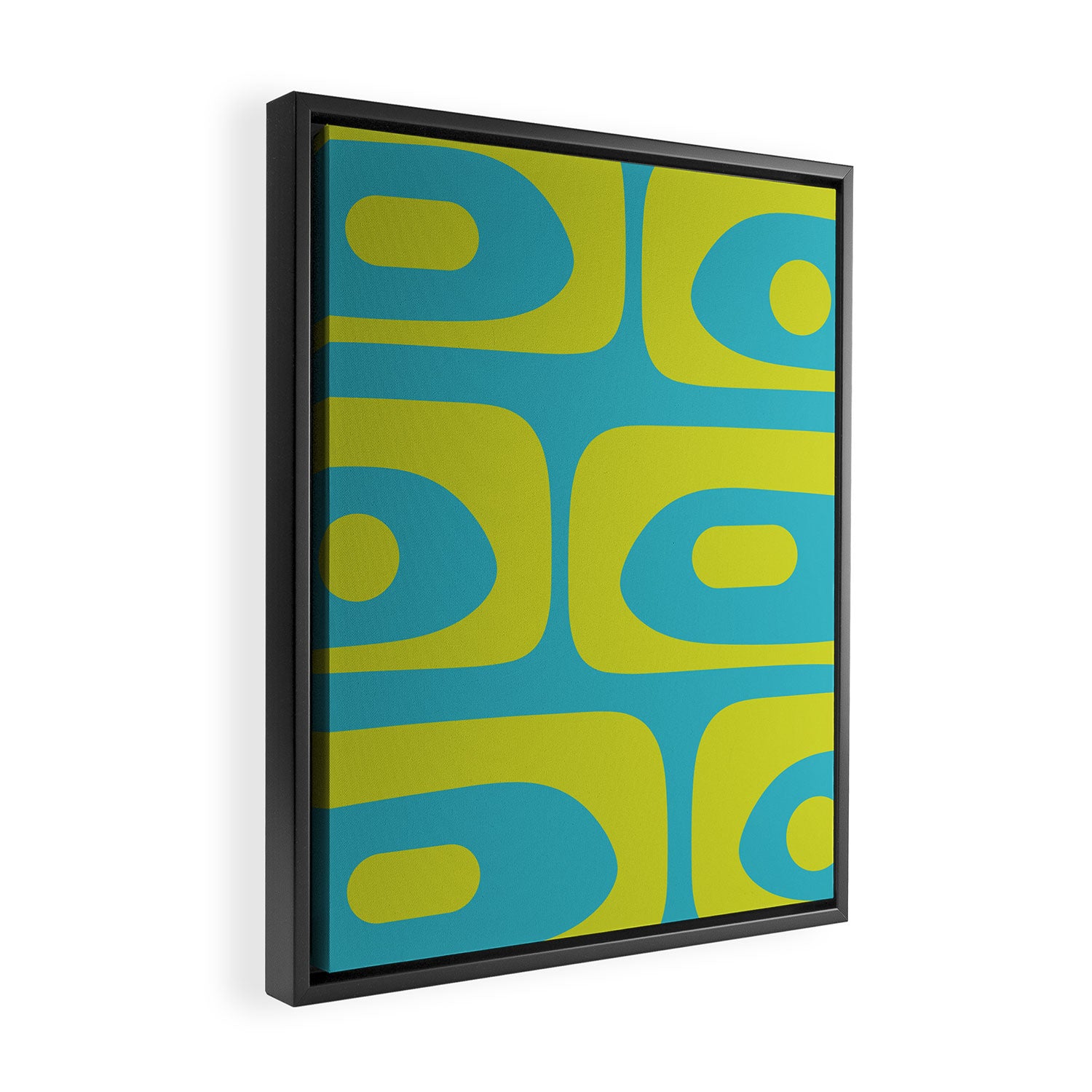 Mid Century Modern Piquet Abstract Pattern in Bright Lime Green and Turquoise Framed Canvas Print Gallery Image 2