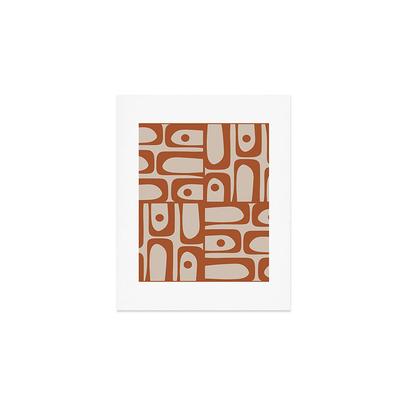 Mid Century Modern Piquet Abstract Pattern in Clay and Putty Tones Art Print Gallery Image 1