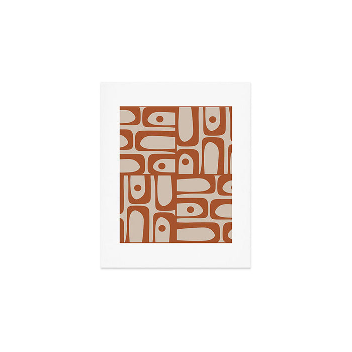 Mid Century Modern Piquet Abstract Pattern in Clay and Putty Tones Art Print Gallery Image 1