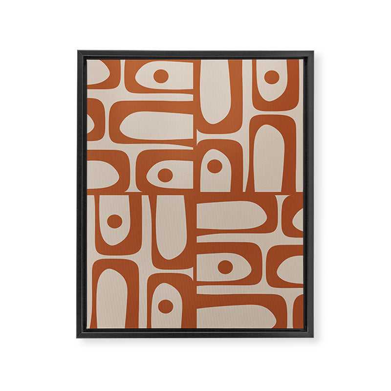 Mid Century Modern Piquet Abstract Pattern in Clay and Putty Tones Framed Canvas Print Gallery Image 8