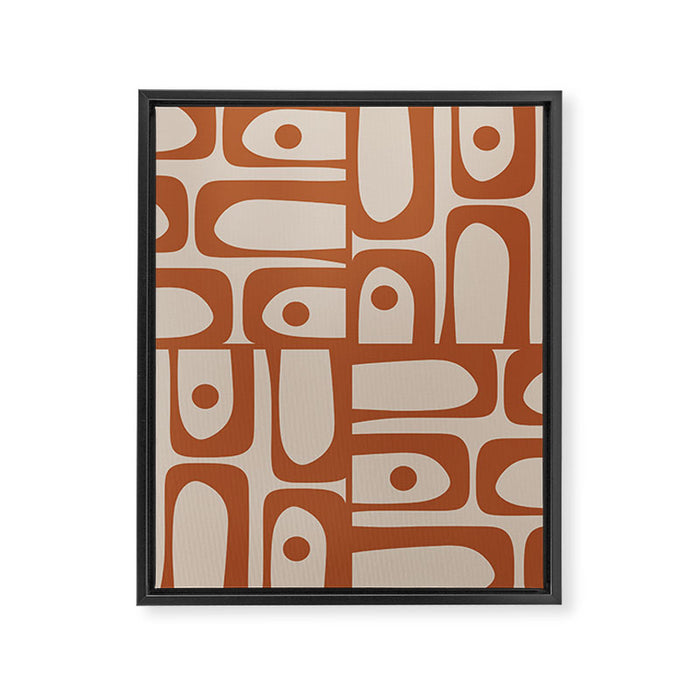 Mid Century Modern Piquet Abstract Pattern in Clay and Putty Tones Framed Canvas Print Gallery Image 1