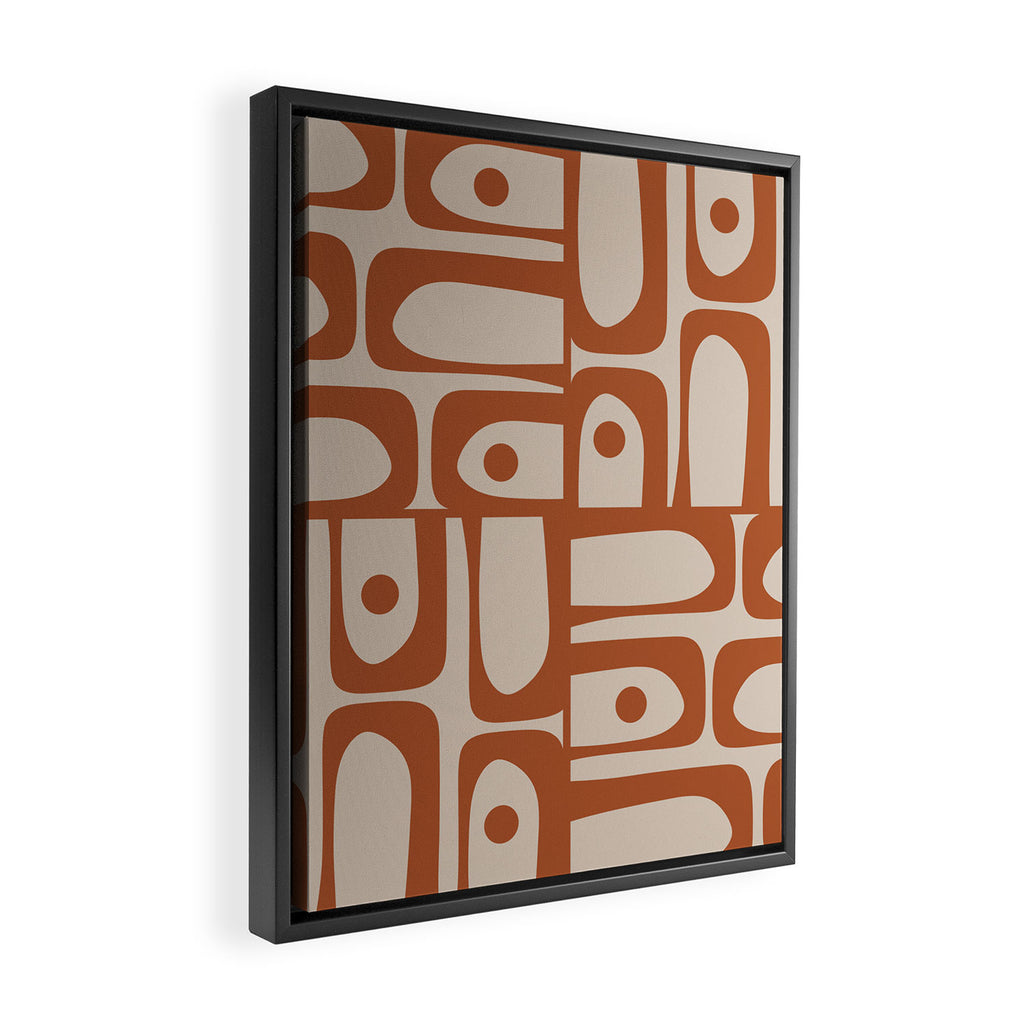 Mid Century Modern Piquet Abstract Pattern in Clay and Putty Tones Framed Canvas Print Gallery Image 2