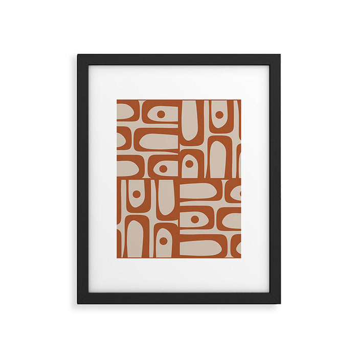 Mid Century Modern Piquet Abstract Pattern in Clay and Putty Tones Framed Art Print Gallery Image 1