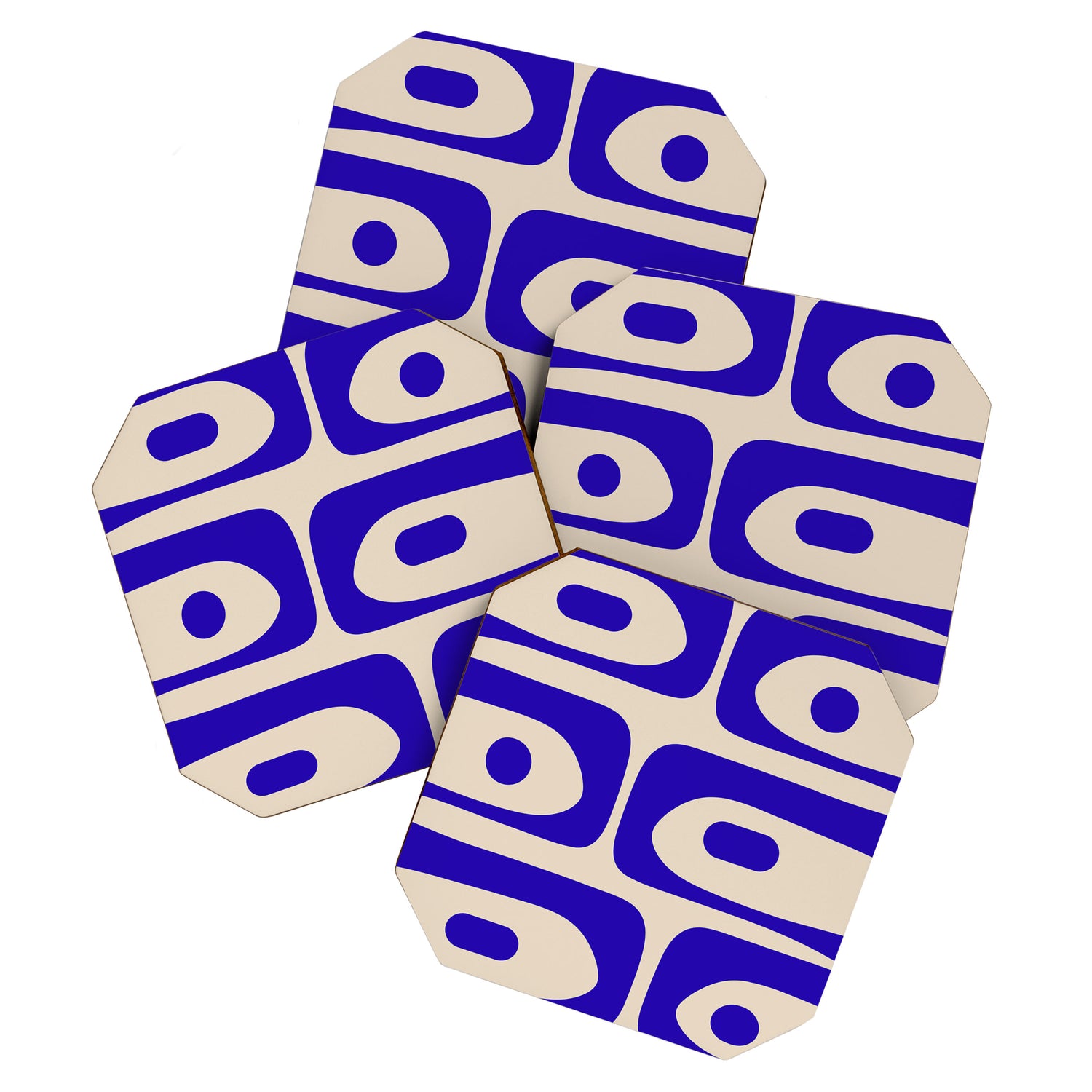 Mid Century Modern Piquet Abstract Pattern in Cobalt Blue and Beige Coaster Gallery Image 1