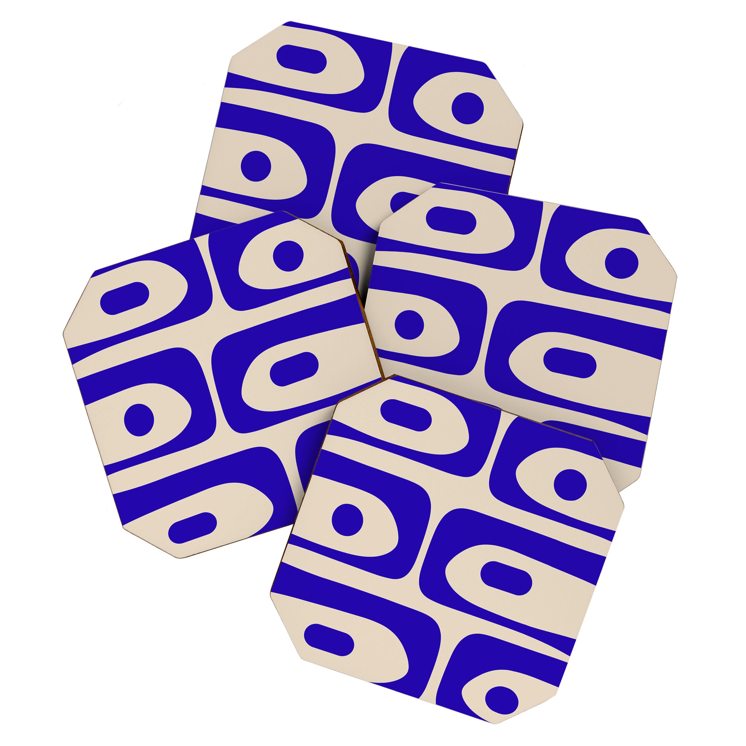Mid Century Modern Piquet Abstract Pattern in Cobalt Blue and Beige Coaster Gallery Image 1