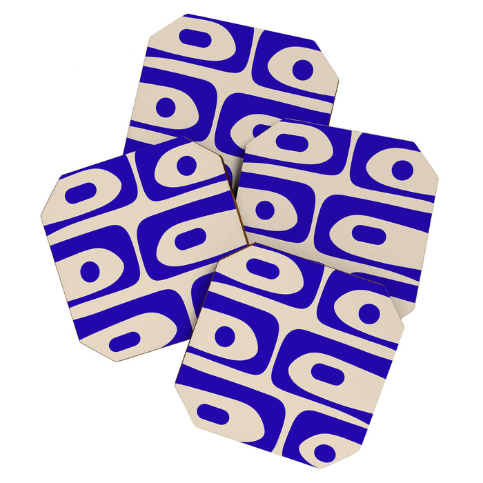 Mid Century Modern Piquet Abstract Pattern in Cobalt Blue and Beige Coaster Gallery Image 1