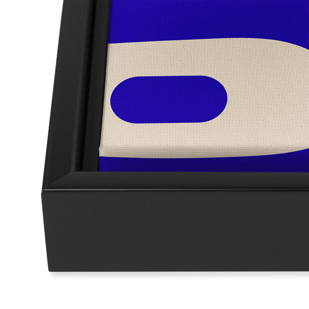 Mid Century Modern Piquet Abstract Pattern in Cobalt Blue and Beige Framed Canvas Print Gallery Image 3