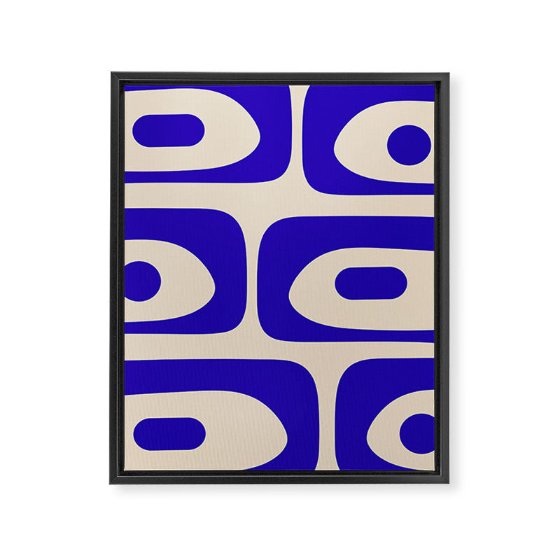 Mid Century Modern Piquet Abstract Pattern in Cobalt Blue and Beige Framed Canvas Print Gallery Image 8