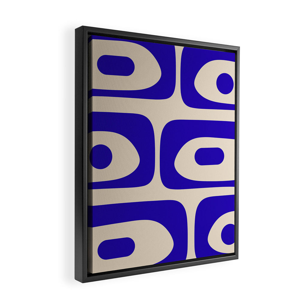 Mid Century Modern Piquet Abstract Pattern in Cobalt Blue and Beige Framed Canvas Print Gallery Image 2