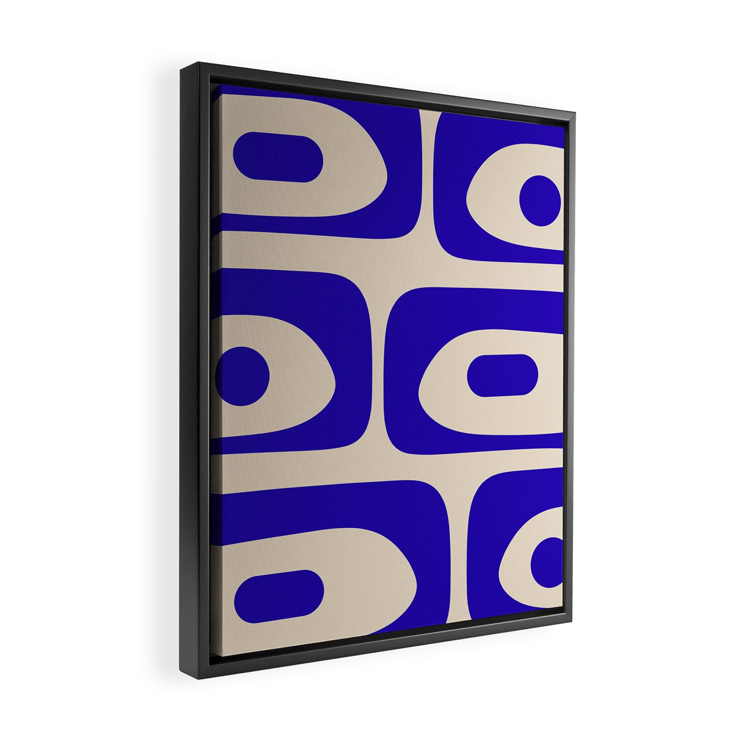 Mid Century Modern Piquet Abstract Pattern in Cobalt Blue and Beige Framed Canvas Print Gallery Image 2
