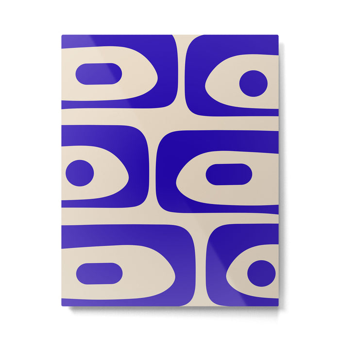 Mid Century Modern Piquet Abstract Pattern in Cobalt Blue and Beige Metal Print Gallery Image 1
