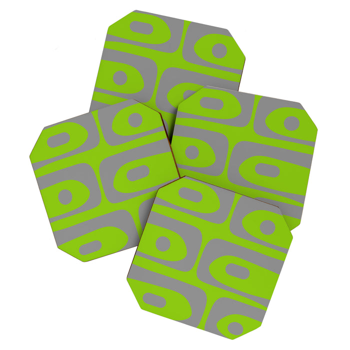 Mid Century Modern Piquet Abstract Pattern in Gray and Lime Green Coaster Gallery Image 1