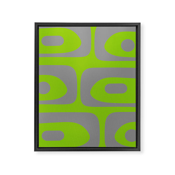 Mid Century Modern Piquet Abstract Pattern in Gray and Lime Green Framed Canvas Print Gallery Image 1