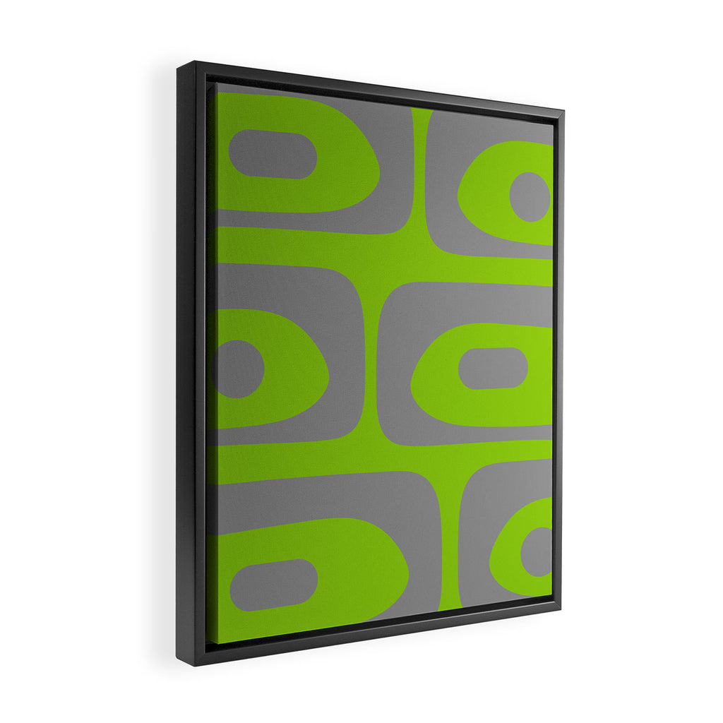 Mid Century Modern Piquet Abstract Pattern in Gray and Lime Green Framed Canvas Print Gallery Image 2