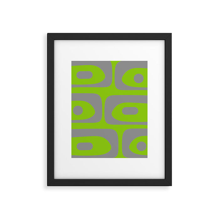 Mid Century Modern Piquet Abstract Pattern in Gray and Lime Green Framed Art Print Gallery Image 1