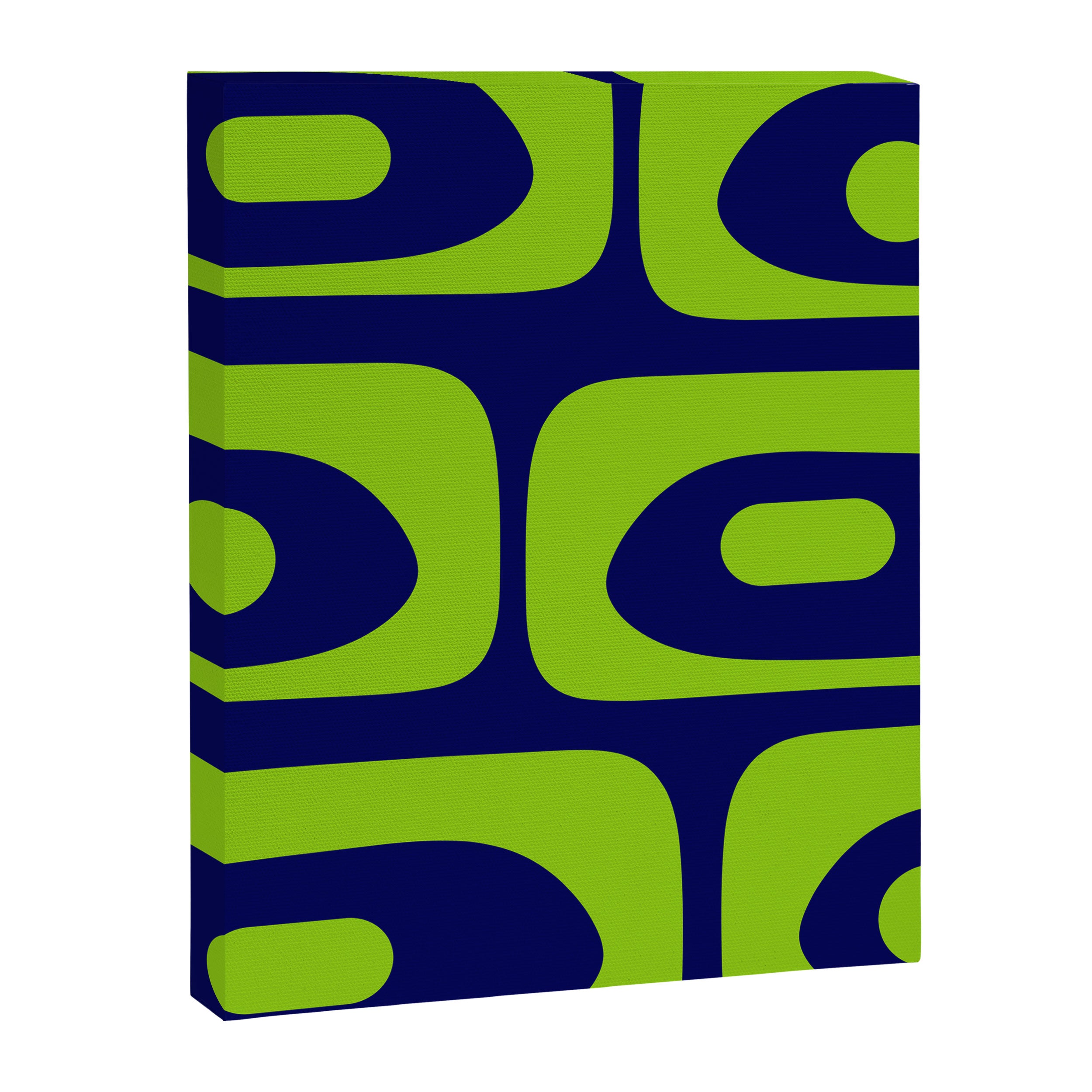 Mid Century Modern Piquet Abstract Pattern in Lime Green and Bright Navy Blue Canvas Print Gallery Image 8