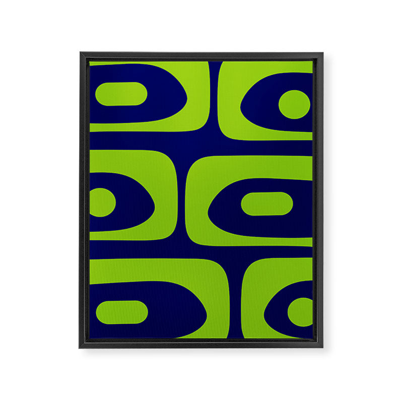 Mid Century Modern Piquet Abstract Pattern in Lime Green and Bright Navy Blue Framed Canvas Print Gallery Image 8