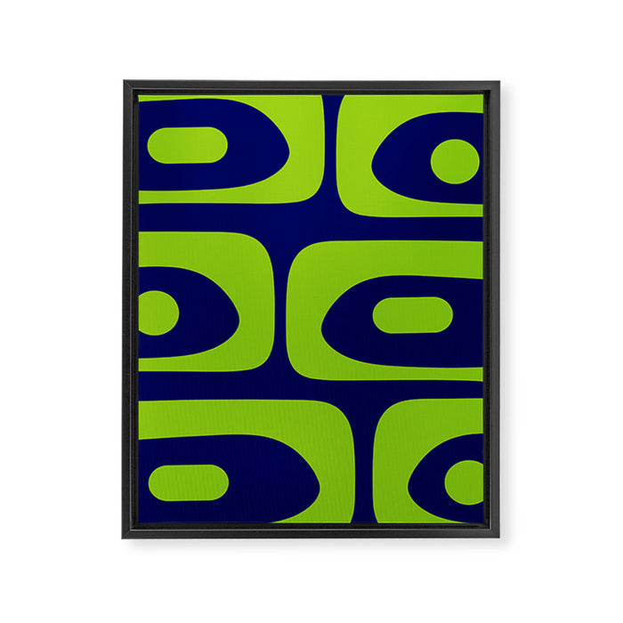 Mid Century Modern Piquet Abstract Pattern in Lime Green and Bright Navy Blue Framed Canvas Print Gallery Image 1