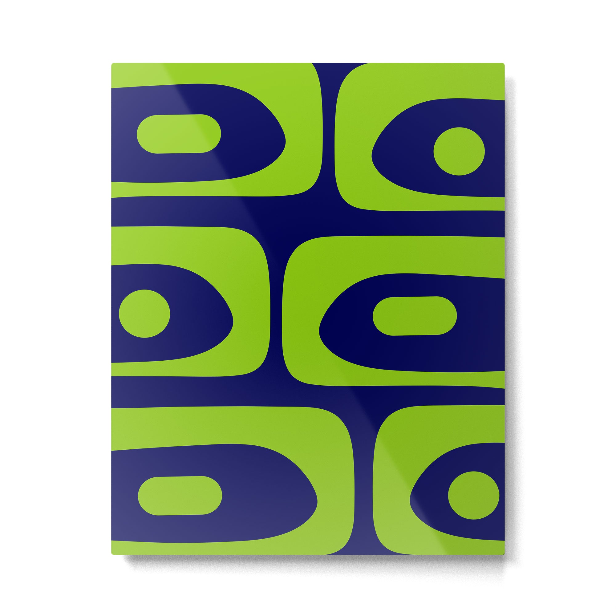 Mid Century Modern Piquet Abstract Pattern in Lime Green and Bright Navy Blue Metal Print Gallery Image 6