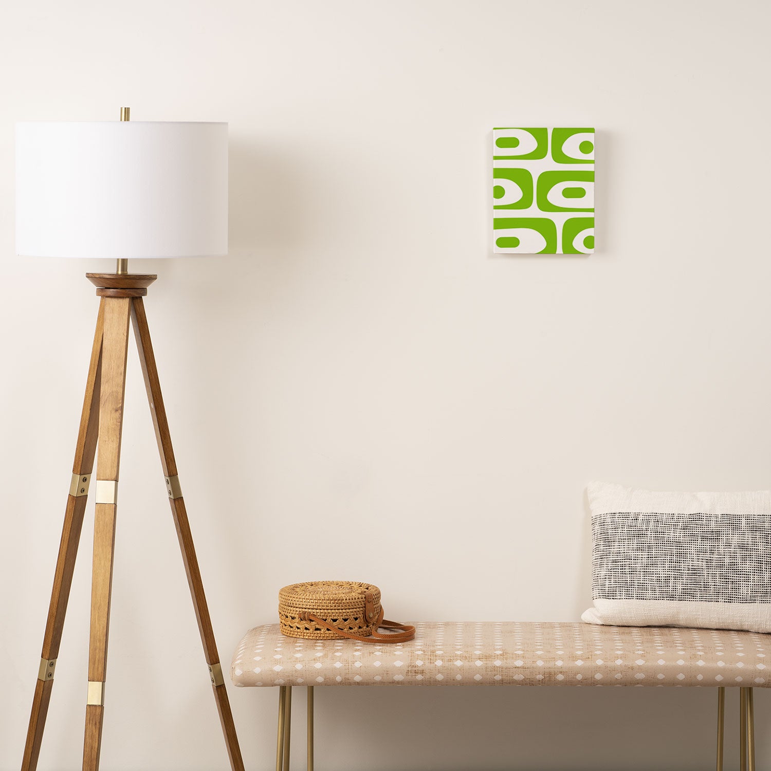Mid Century Modern Piquet Abstract Pattern in Lime Green and White Canvas Print Gallery Image 2