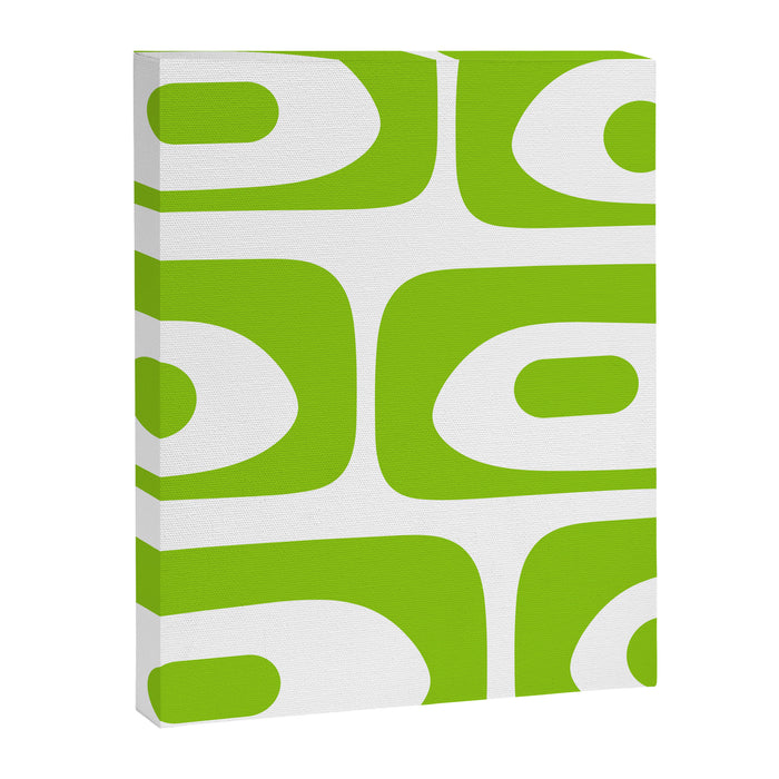 Mid Century Modern Piquet Abstract Pattern in Lime Green and White Canvas Print Gallery Image 1