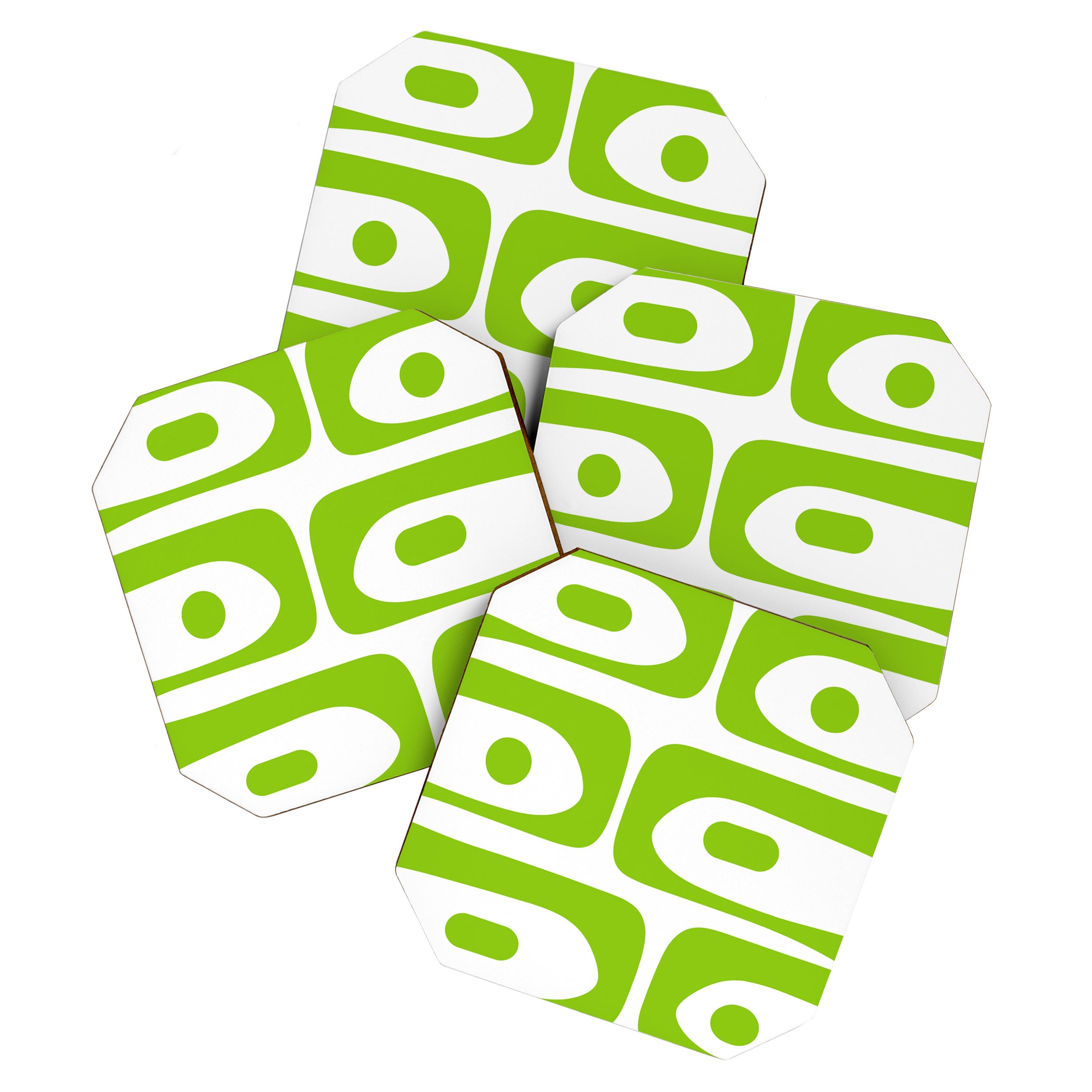 Mid Century Modern Piquet Abstract Pattern in Lime Green and White Coaster Gallery Image 1