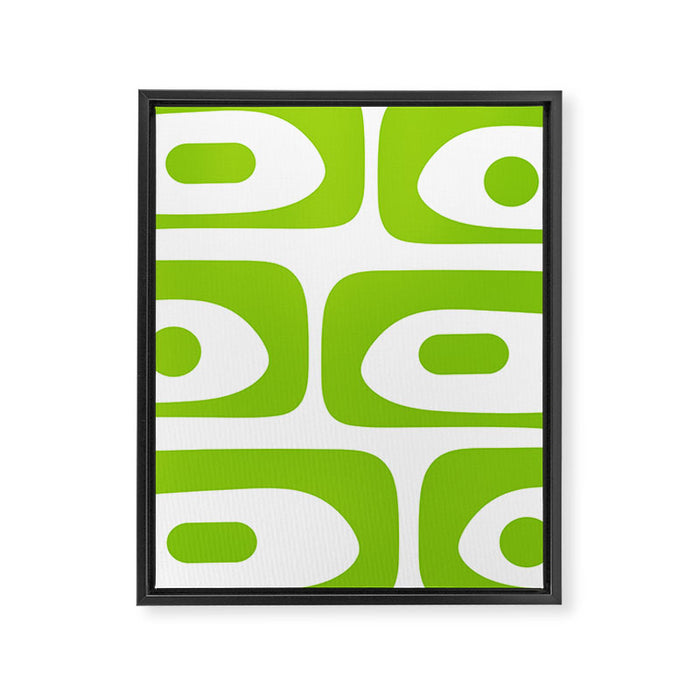 Mid Century Modern Piquet Abstract Pattern in Lime Green and White Framed Canvas Print Gallery Image 1