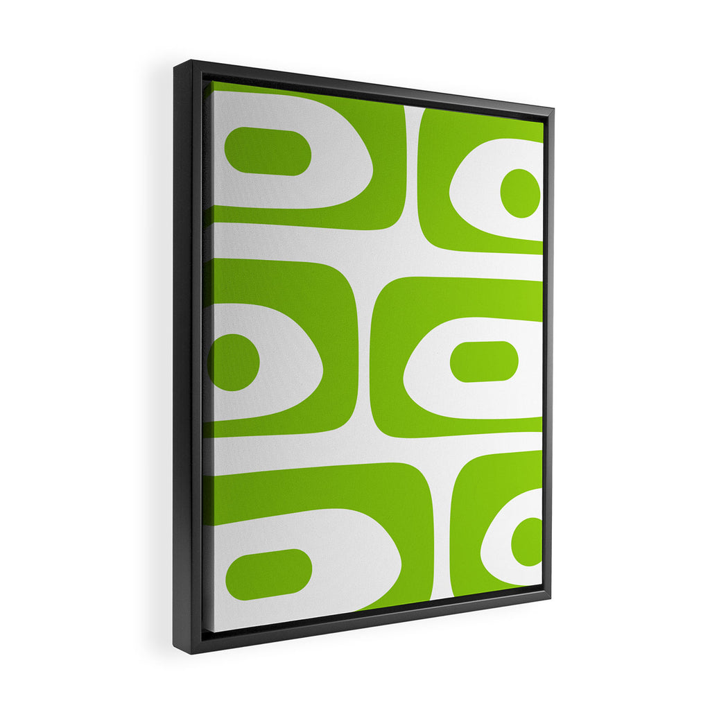 Mid Century Modern Piquet Abstract Pattern in Lime Green and White Framed Canvas Print Gallery Image 2