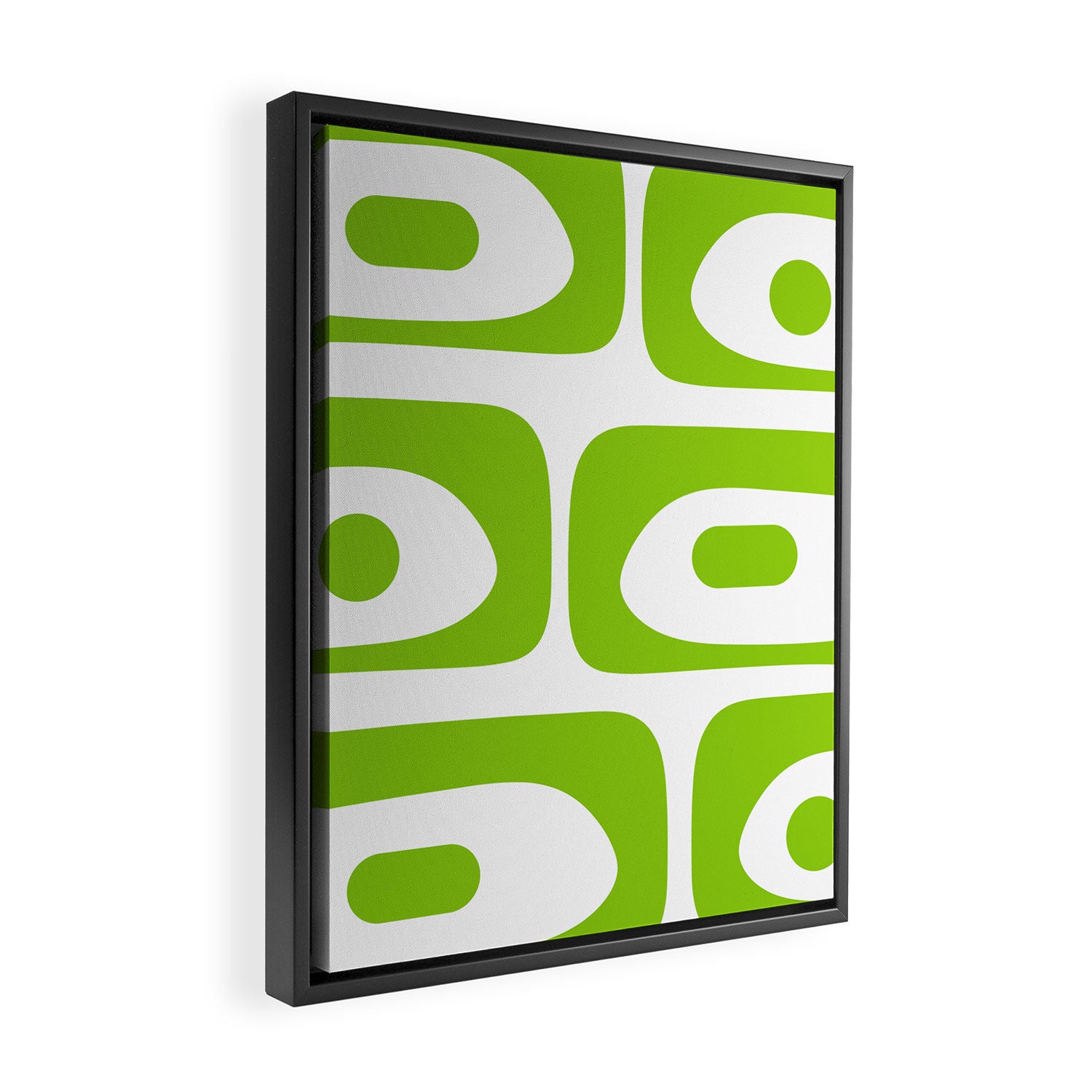 Mid Century Modern Piquet Abstract Pattern in Lime Green and White Framed Canvas Print Gallery Image 2