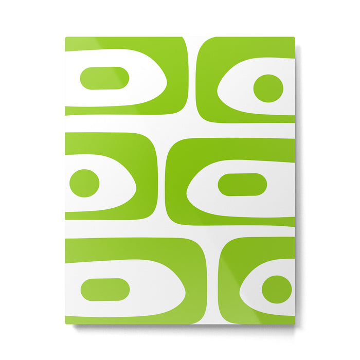 Mid Century Modern Piquet Abstract Pattern in Lime Green and White Metal Print Gallery Image 1