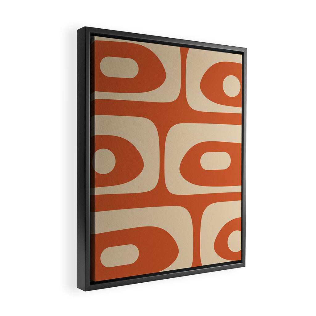 Mid Century Modern Piquet Abstract Pattern in Mid Mod Burnt Orange and Beige Framed Canvas Print Gallery Image 2