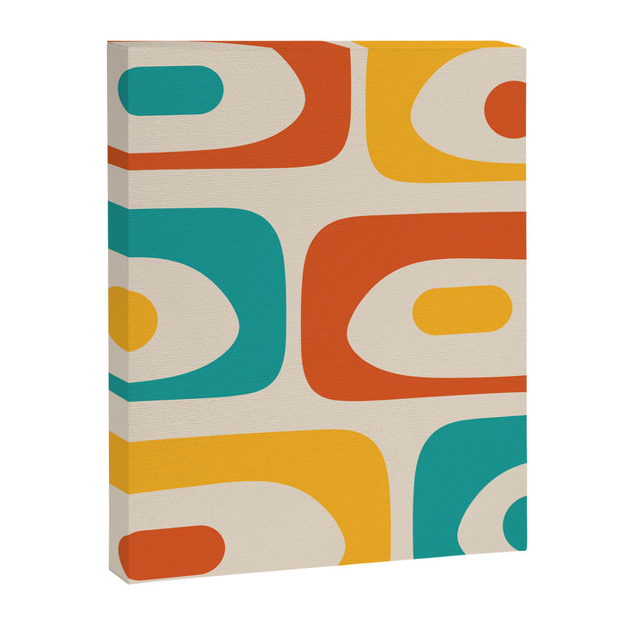 Mid Century Modern Piquet Abstract Pattern in Orange, Mustard Yellow, Turquoise Teal, and Cream Canvas Print Gallery Image 1