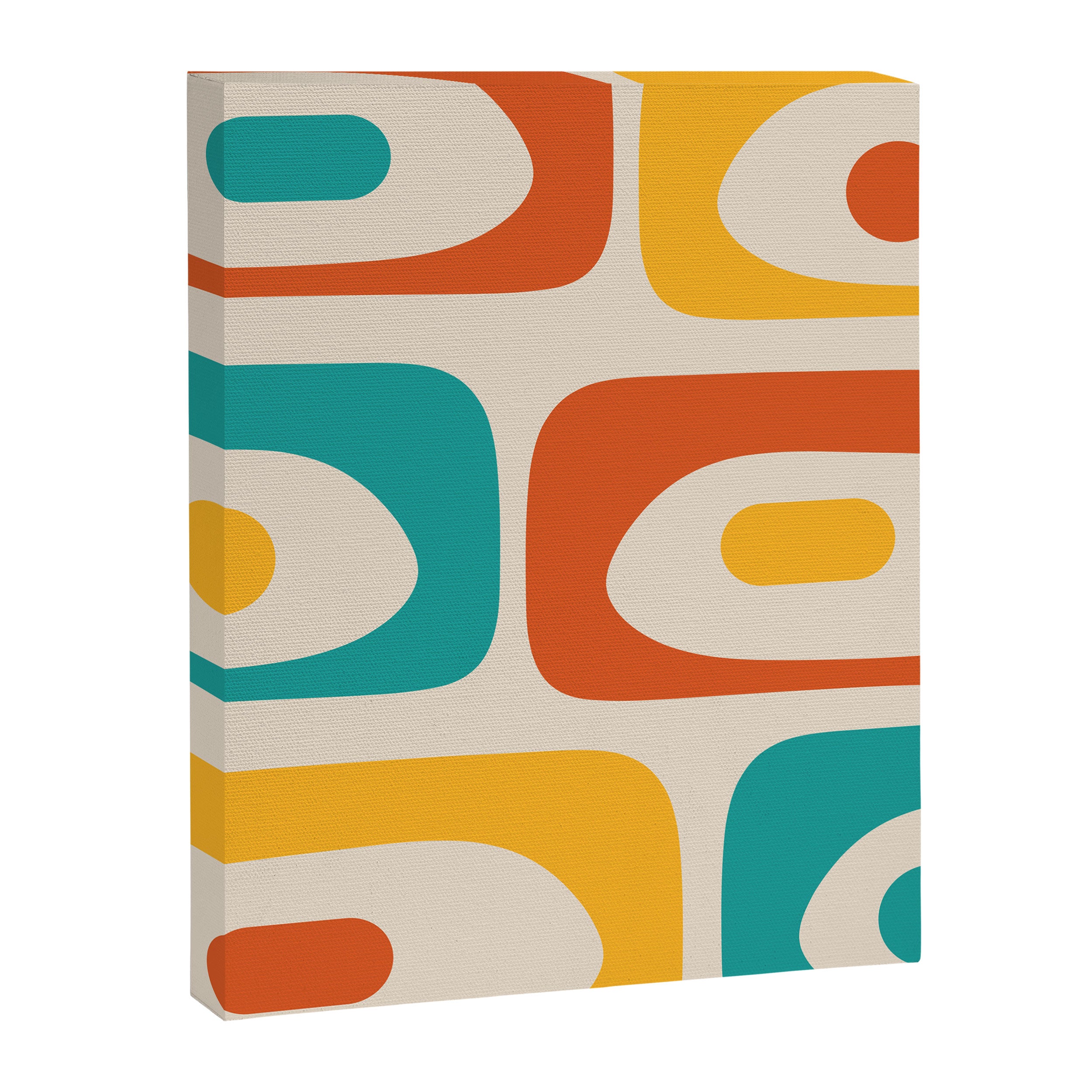 Mid Century Modern Piquet Abstract Pattern in Orange, Mustard Yellow, Turquoise Teal, and Cream Canvas Print Gallery Image 8