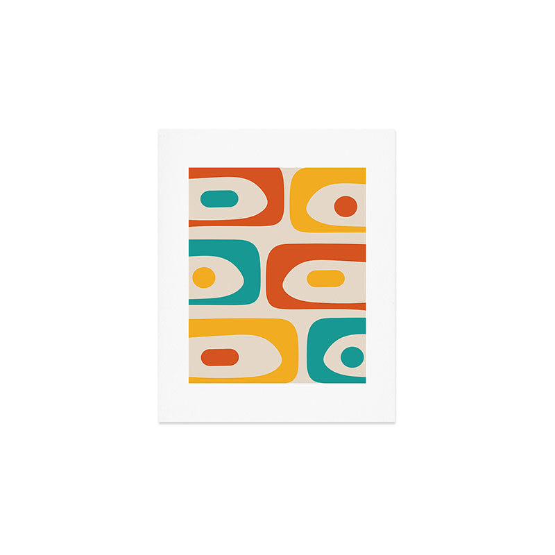 Mid Century Modern Piquet Abstract Pattern in Orange, Mustard Yellow, Turquoise Teal, and Cream Art Print Gallery Image 1