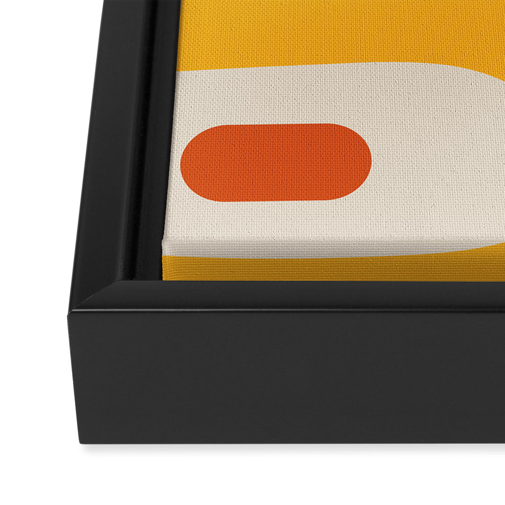Mid Century Modern Piquet Abstract Pattern in Orange, Mustard Yellow, Turquoise Teal, and Cream Framed Canvas Print Gallery Image 3