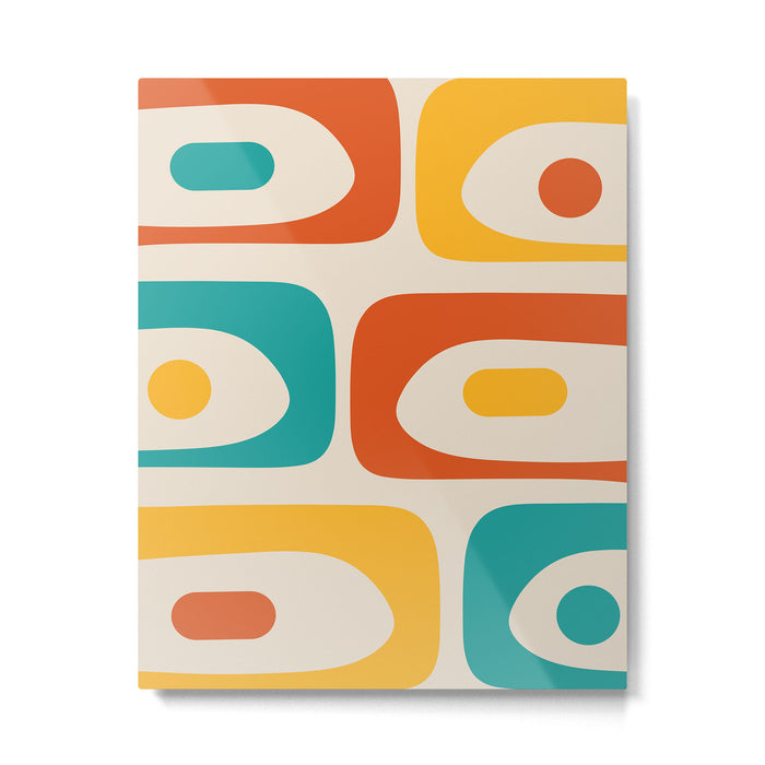 Mid Century Modern Piquet Abstract Pattern in Orange, Mustard Yellow, Turquoise Teal, and Cream Metal Print Gallery Image 1