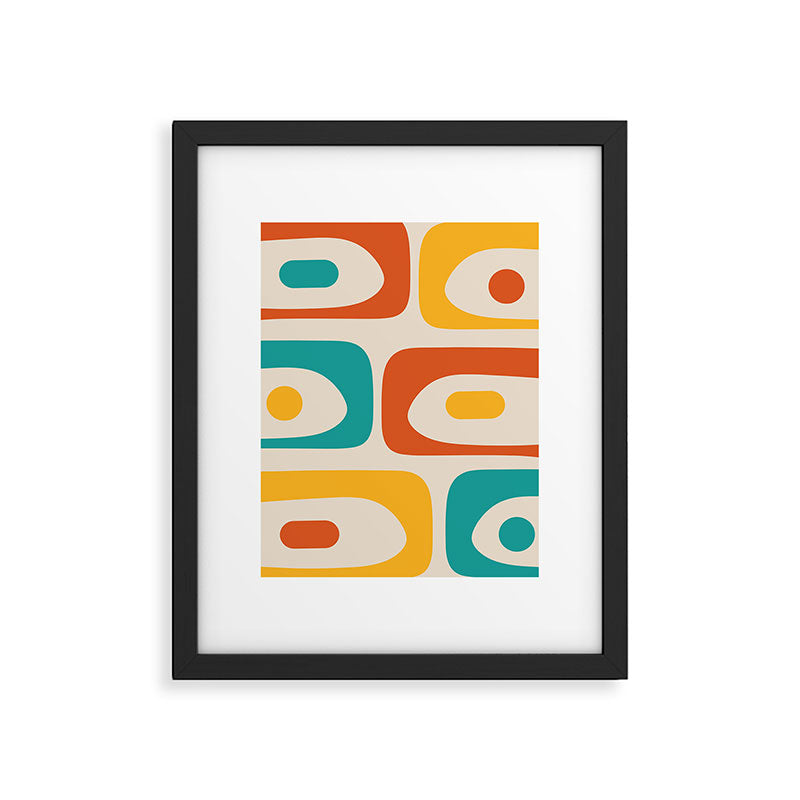 Mid Century Modern Piquet Abstract Pattern in Orange, Mustard Yellow, Turquoise Teal, and Cream Framed Art Print Gallery Image 6