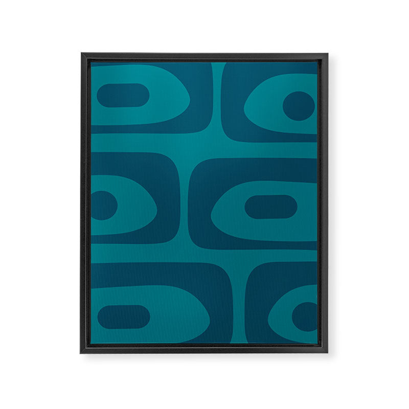 Mid Century Modern Piquet Abstract Pattern in Teal and Blue Framed Canvas Print Gallery Image 8