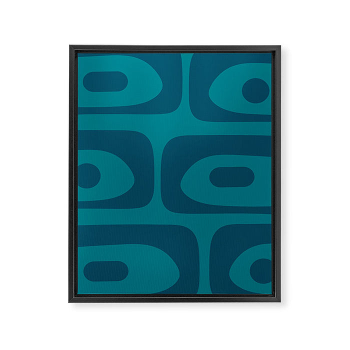 Mid Century Modern Piquet Abstract Pattern in Teal and Blue Framed Canvas Print Gallery Image 1