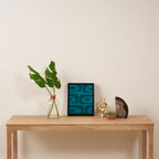 Mid Century Modern Piquet Abstract Pattern in Teal and Blue Framed Canvas Print Gallery Image 4