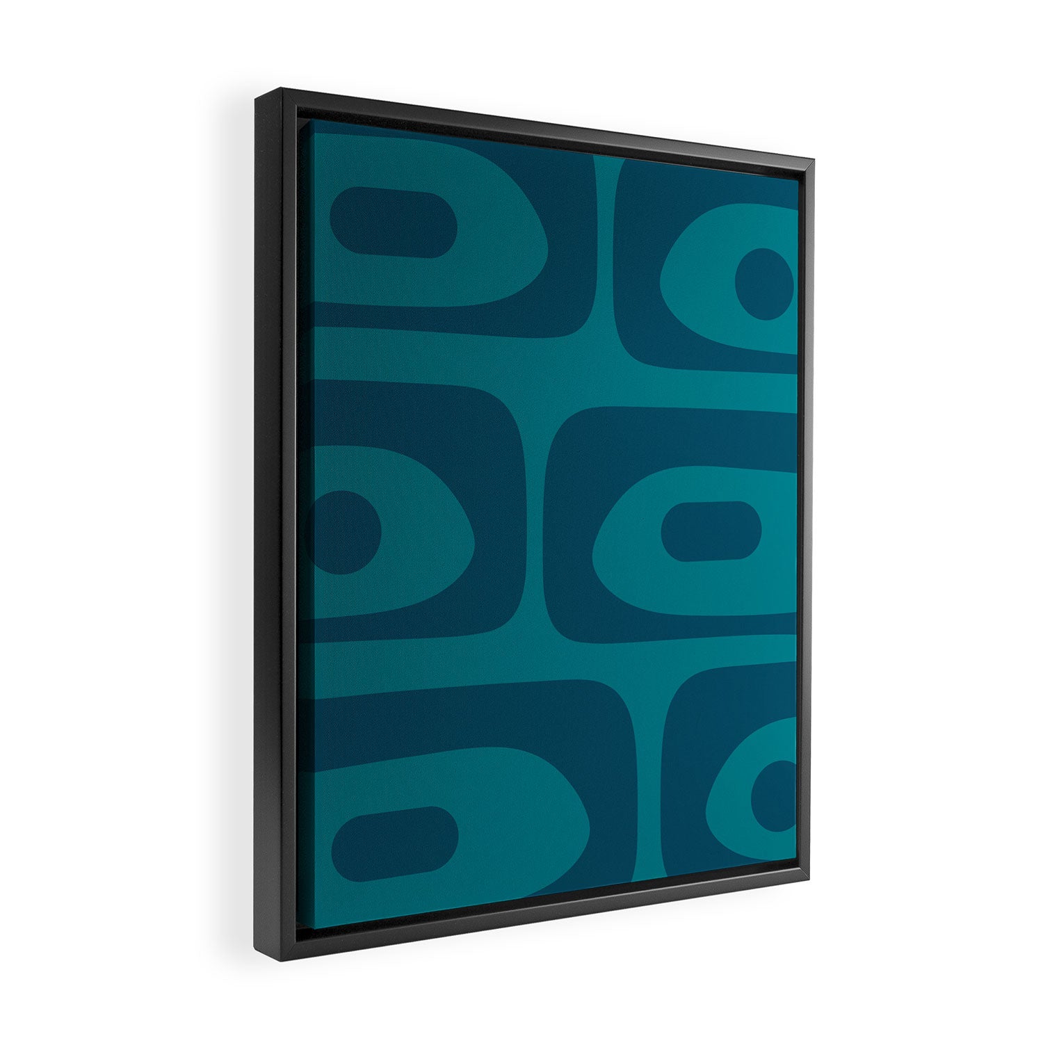 Mid Century Modern Piquet Abstract Pattern in Teal and Blue Framed Canvas Print Gallery Image 2